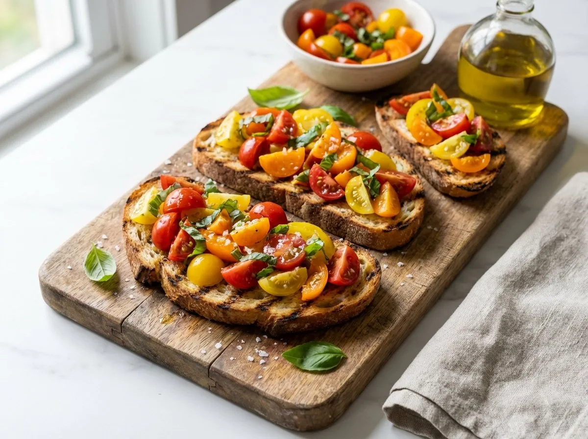 Bruscheta me Domate dhe Borzilok - Recetë tradicionale shqiptare