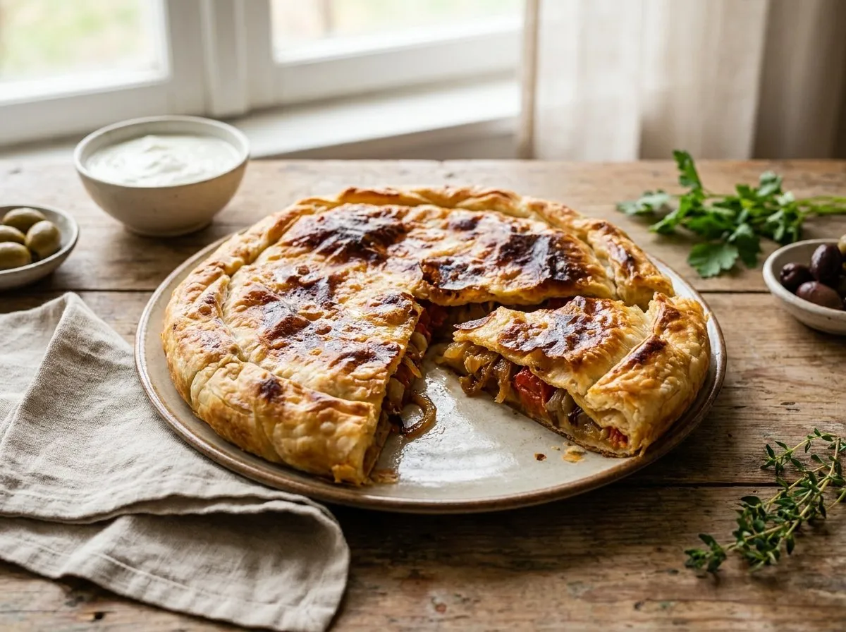 Byrek me Qepë e Domate me Dy Petë - Recetë tradicionale shqiptare
