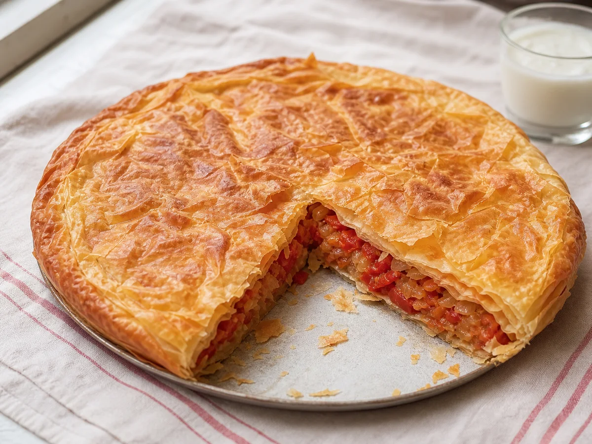 Byrek Special Luani me Domate e Qepë - recetë tradicionale shqiptare buka & brumëra nga Tiranë