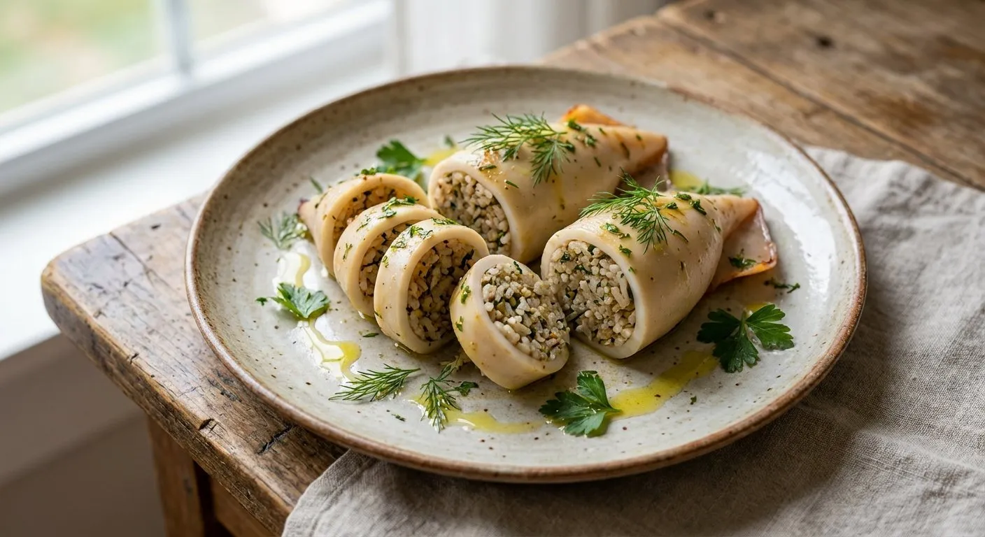 Kalamarë të Mbushur me Oriz - Recetë tradicionale shqiptare