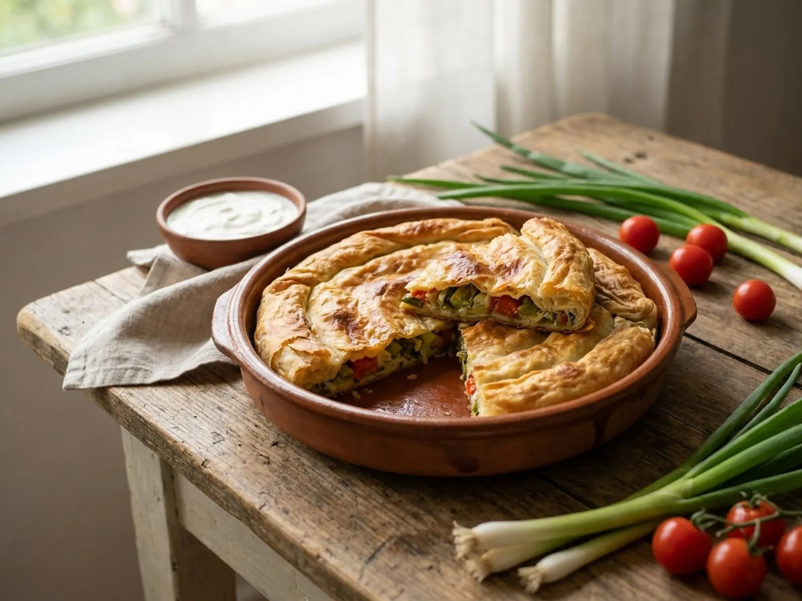 Lakror me qepë të njoma - Receta Tradicionale në Shtëpi - recetë tradicionale shqiptare buka & brumera nga Tirane