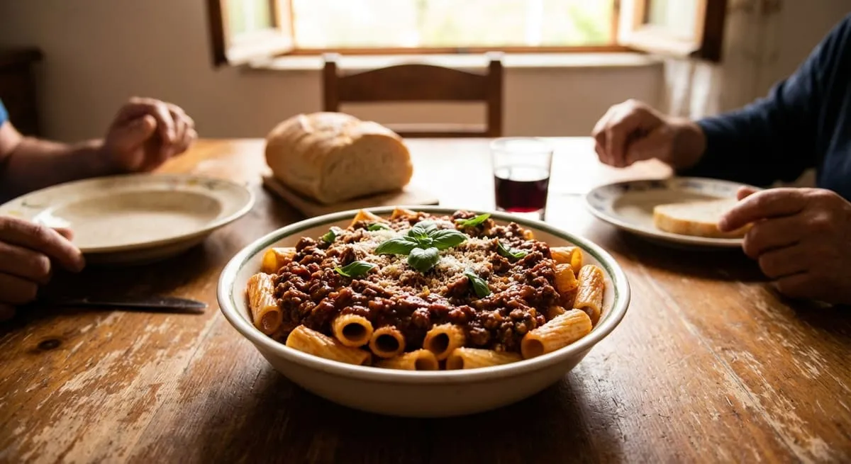 Makarona me Salce Domate dhe Mish - recetë tradicionale shqiptare mish & peshk nga Elbasan
