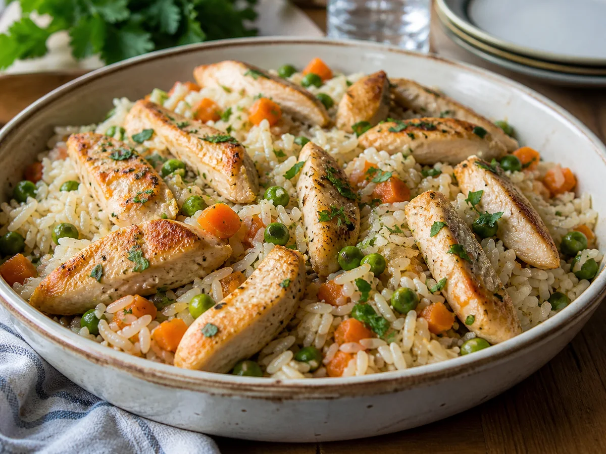 Pilaf me Fileto Pule, Karota dhe Bizele në Tigan - recetë tradicionale shqiptare 