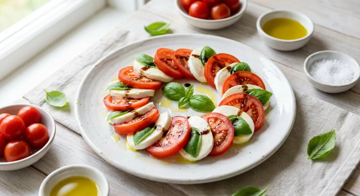 Sallatë Caprese me Mozzarella - recetë tradicionale shqiptare sallate nga Tirane