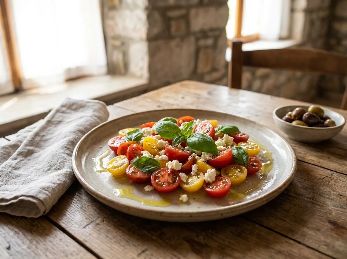 Sallatë me Domate Qershi dhe Borzilok - recetë tradicionale shqiptare sallate nga Berat