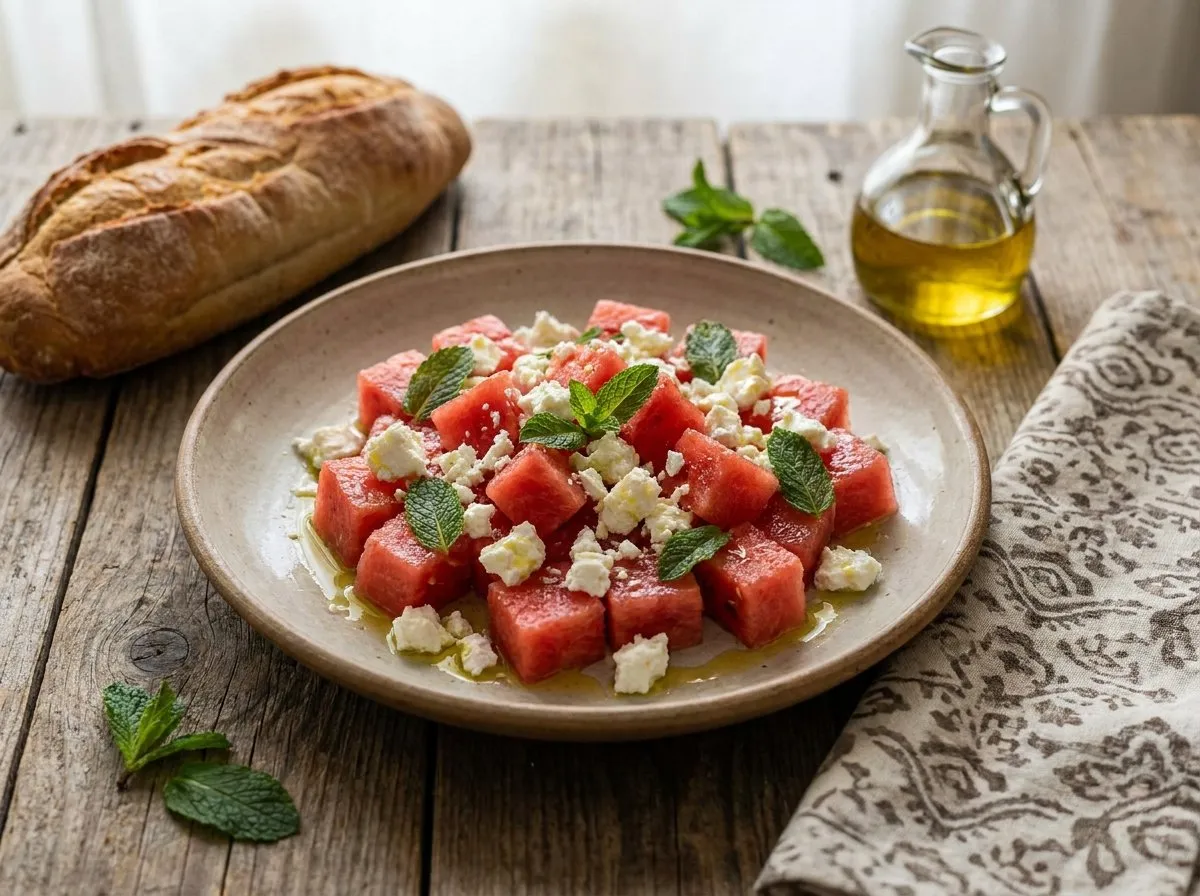 Sallatë me Shalqi dhe Djathë të Bardhë - Recetë tradicionale shqiptare