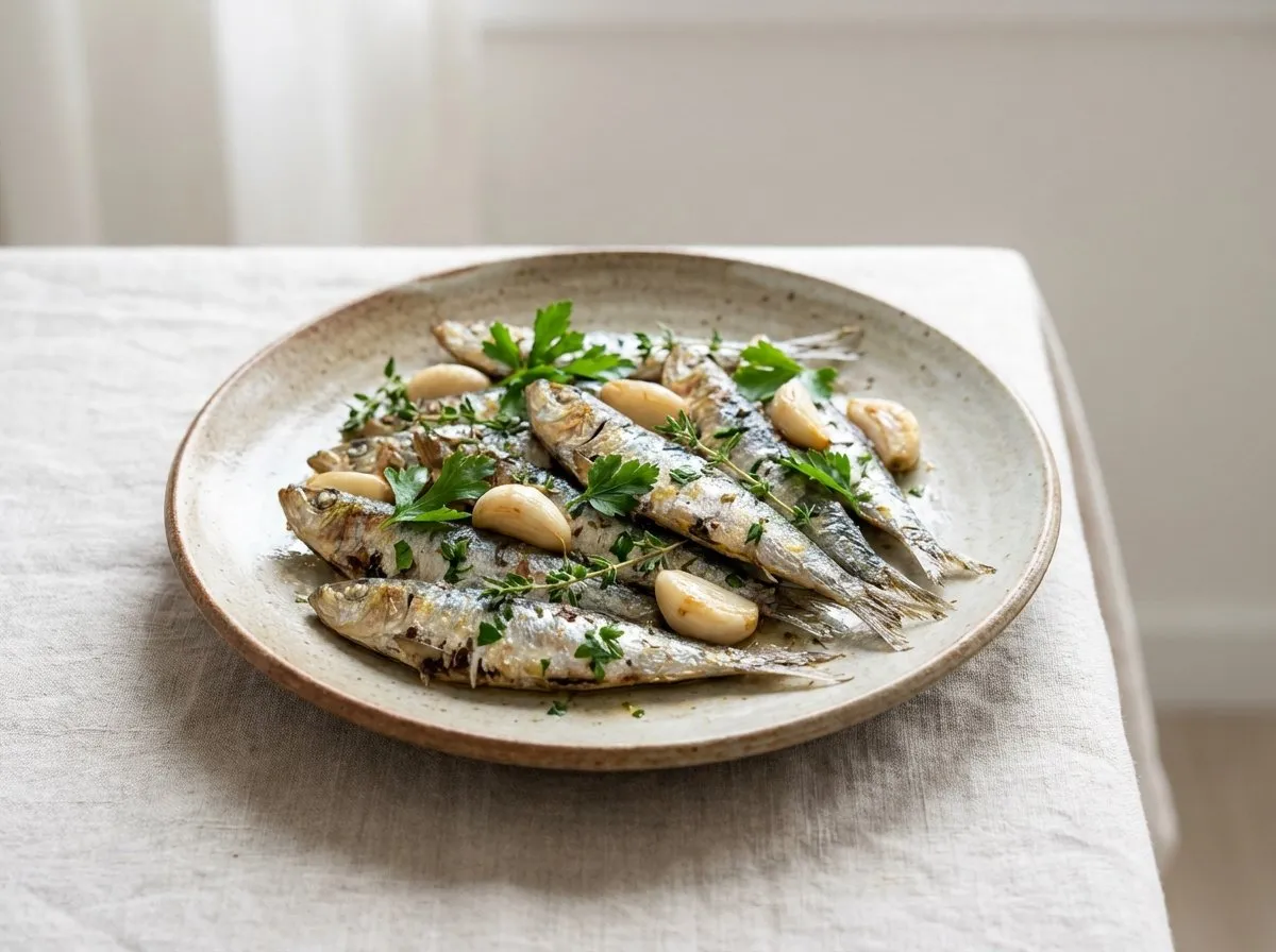 Sardele të Pjekura me Hudhra - recetë tradicionale shqiptare mish & peshk nga Durres