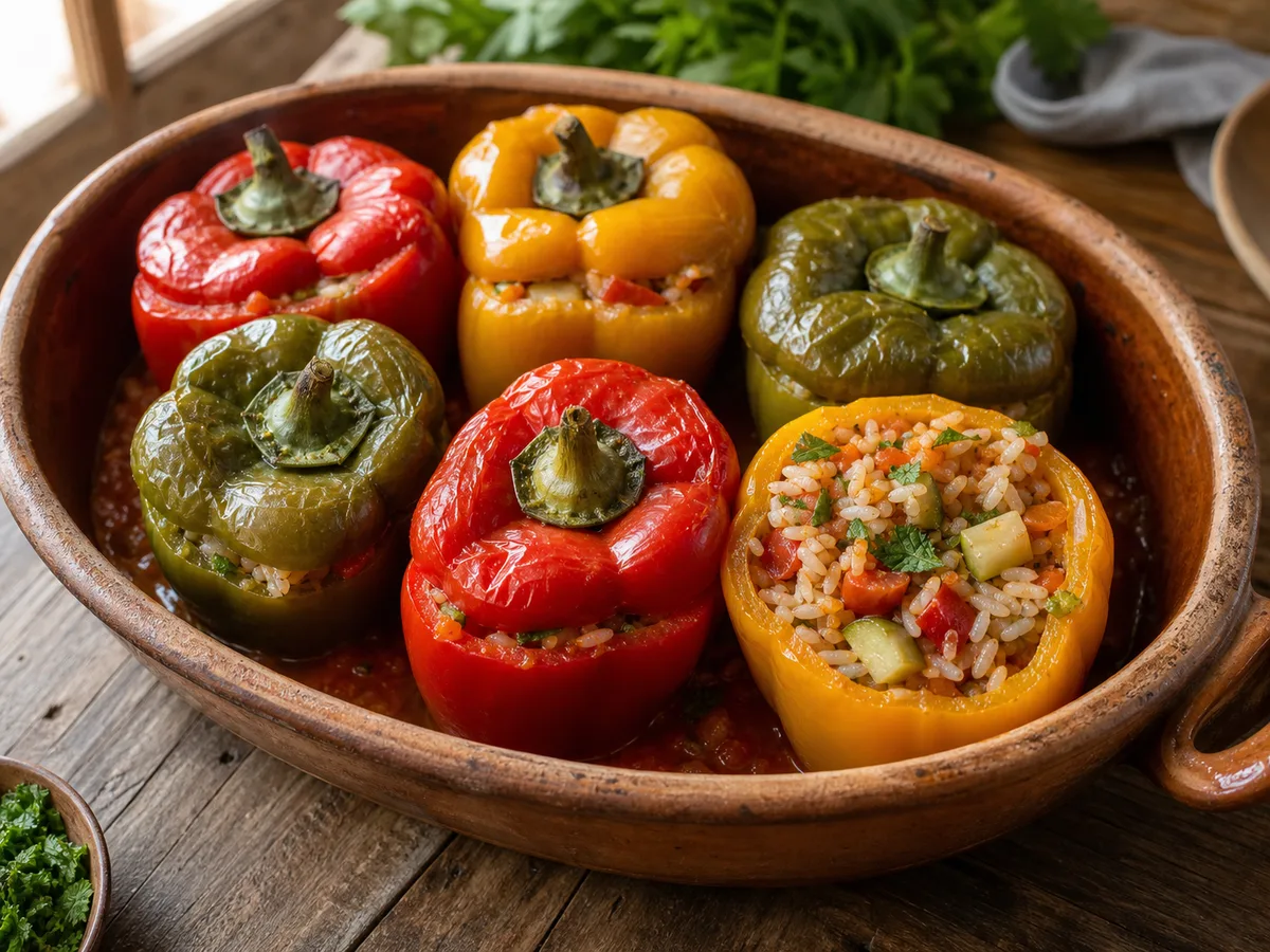 Speca të Mbushur me Oriz dhe Perime në Furrë - recetë tradicionale shqiptare tavë