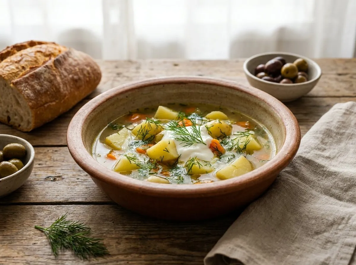Supë me Patate të Reja dhe Kopër - Recetë tradicionale shqiptare