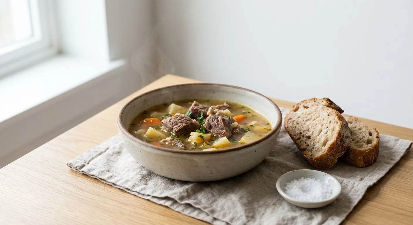 Supë me Mish Qengji dhe Perime - recetë tradicionale shqiptare supa nga Shkoder