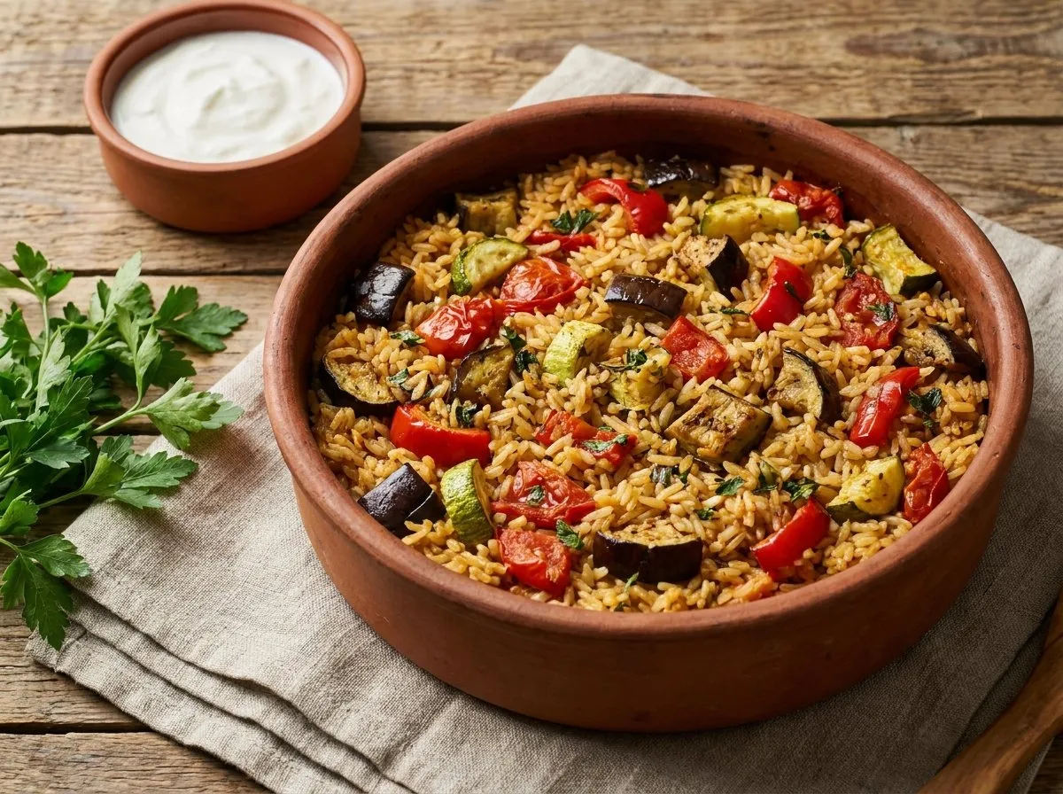 Tavë me Oriz dhe Perime Vere - Recetë tradicionale shqiptare