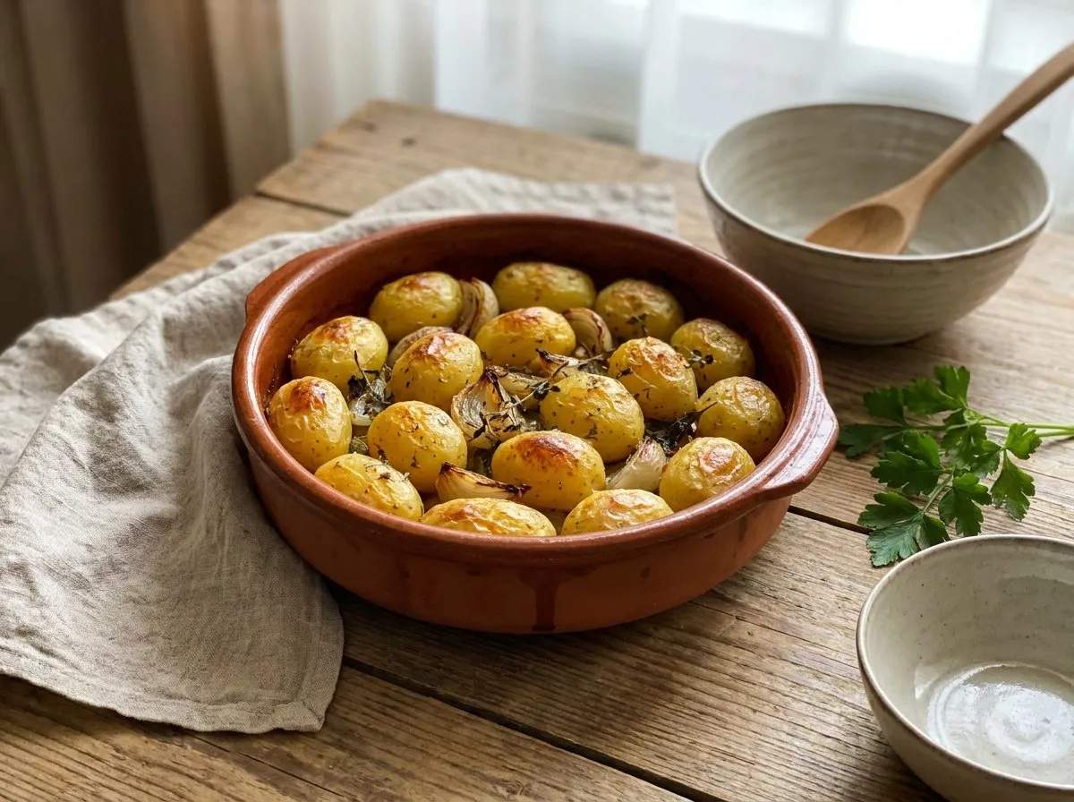 Tavë me Patate të Reja dhe Qepë - Recetë tradicionale shqiptare